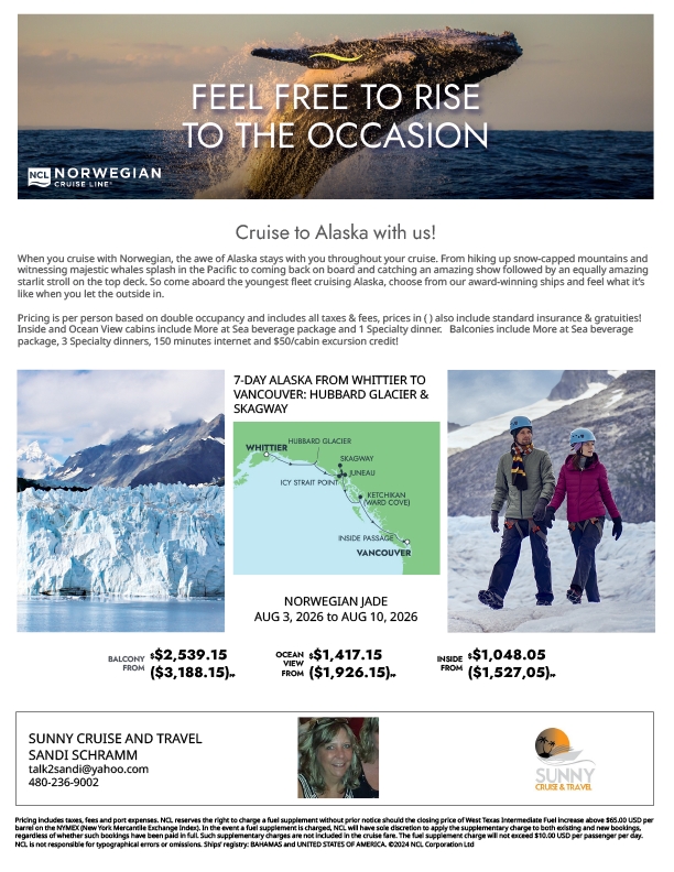 Alaska Cruise August 8, 2026